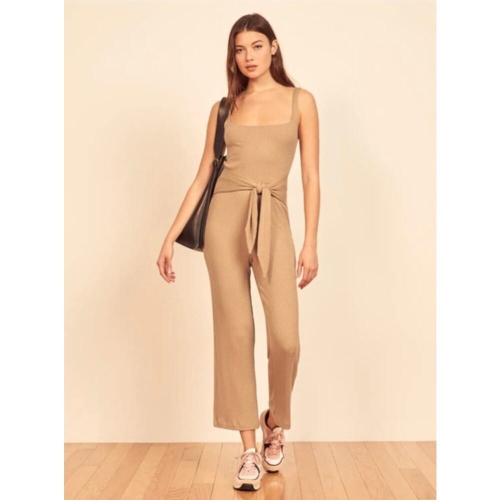 Reformation Kazu Ribbed Knit Sleeveless Wide Leg Jumpsuit Size XL